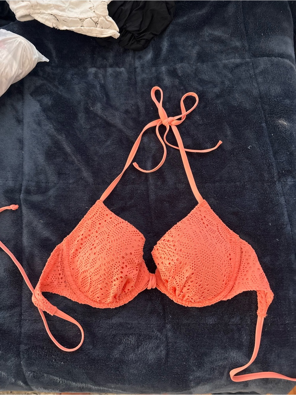 H&M Coral Crochet Halter Bikini Top